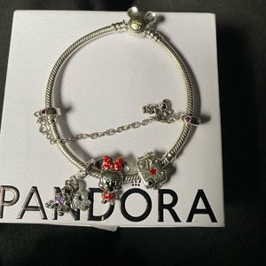 Disney Pandora bracelet with 3 charms and Climbing Mickey Safety Chain